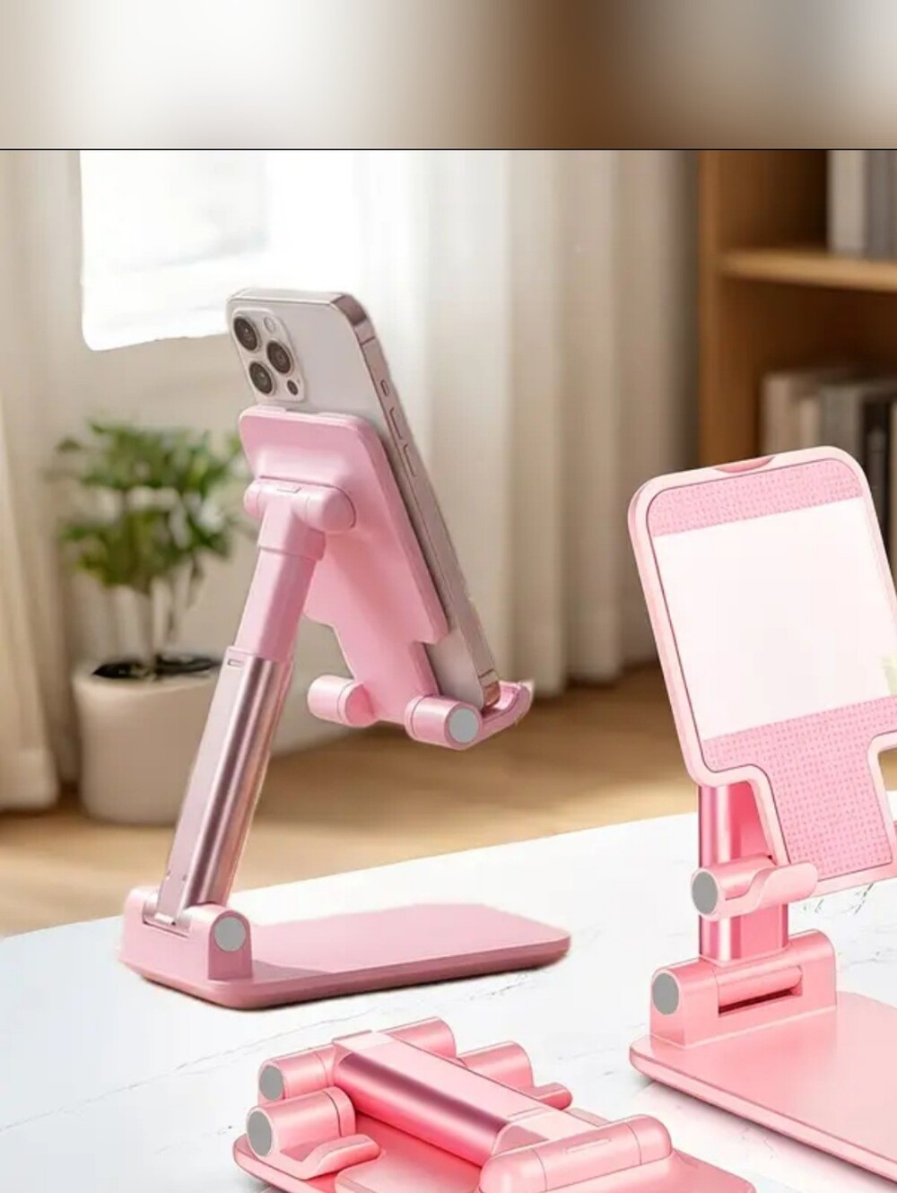 Adjustable Pink Tablet & Phone Stand - Portable Desktop Holder W/Makeup Mirror!! - Picture 7 of 8